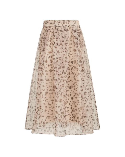 Brunello Cucinelli White Lynx-Print Silk Organza Pleated Skirt