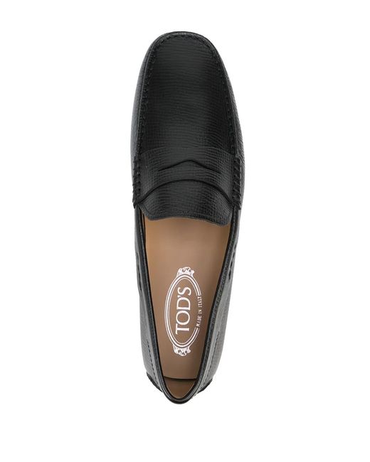 Tod's Black Grained Leather Penny Loafers for men