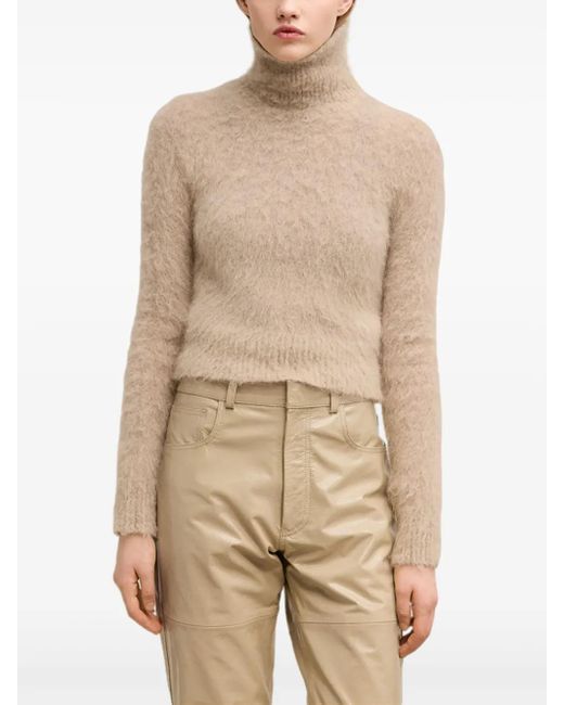 AMI Natural Brushed-Effect Roll-Neck Jumper