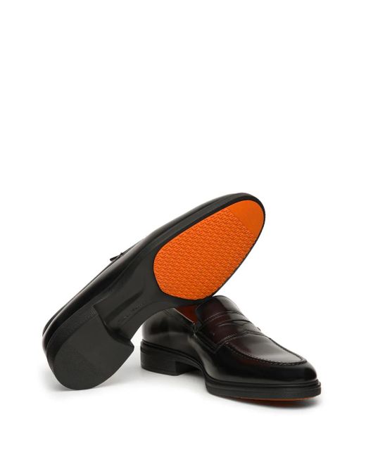 Santoni Black Easy Leather Loafers for men