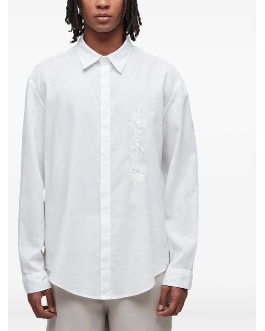 Osklen White Embroidered Linen Shirt for men