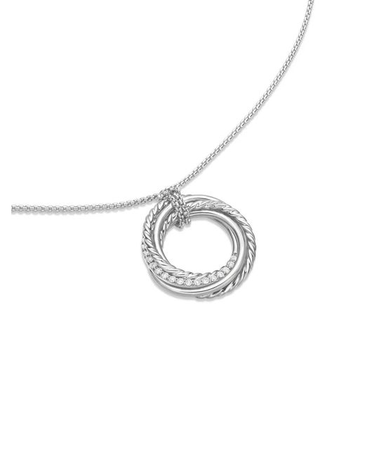David Yurman Metallic Sterling Crossover Diamond Pendant Necklace (21Mm)