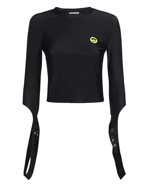 Barrow Black Logo-Detail Split-Sleeve T-Shirt