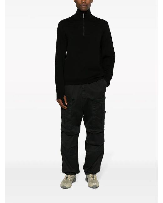 Stone Island Black Elasticated Band Loose Cargo Trousers In Broken Twill Cotton for men