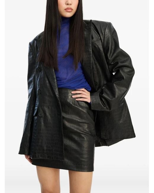 ROTATE BIRGER CHRISTENSEN Black Double-Breasted Leather Blazer