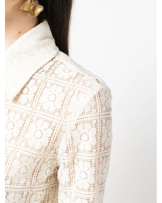 Sportmax White Sava Floral-Lace Fitted Shirt
