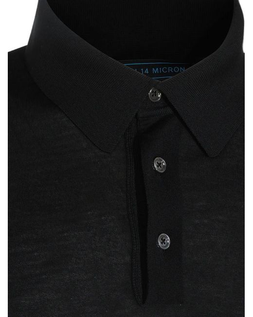 Kiton Black Long-Sleeve Button-Down Polo Shirt for men