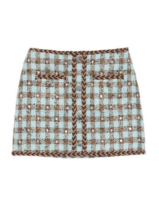 GIUSEPPE DI MORABITO Blue Gingham-Pattern Tweed Skirt