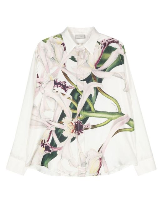Pierre Louis Mascia White Aloe Floral-print Silk Shirt for men