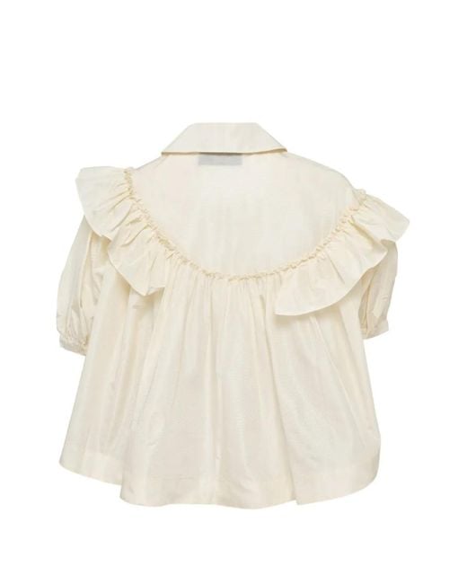 Simone Rocha Natural Puff Sleeve Ruffled Blouse