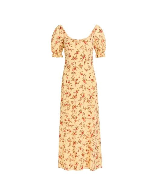 Reformation Metallic Gloria Floral-Print Puff-Sleeve Midi Dress