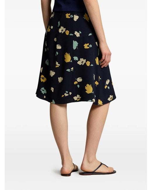 Polo Ralph Lauren Blue Floral-Print Crepe Skirt