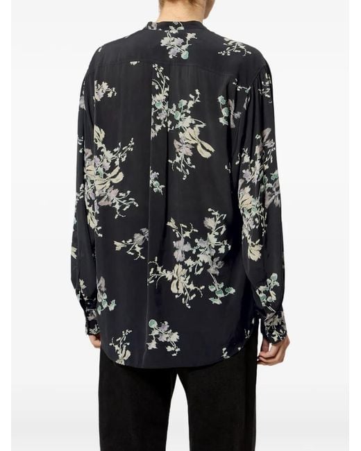 Isabel Marant Black Floral-Print Pleated-Shoulder Shirt