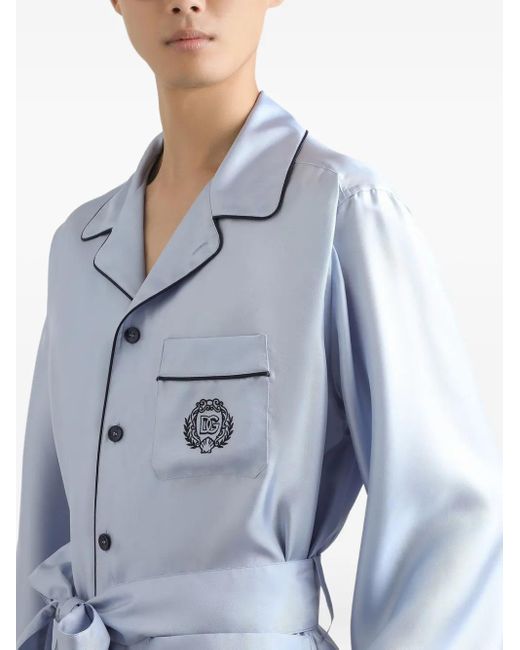 Dolce & Gabbana Gürtel-Hemd Im Pyjama-Stil Mit Brusttasche in Blue für Herren