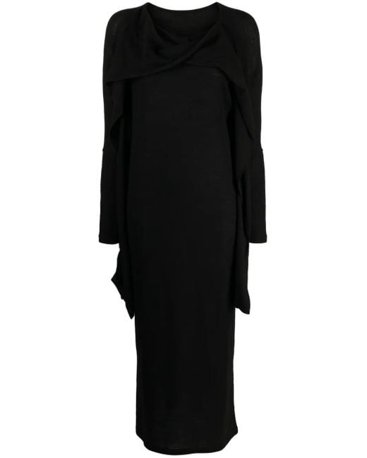 Yohji Yamamoto Black Twist-Detail Wool Midi Dress