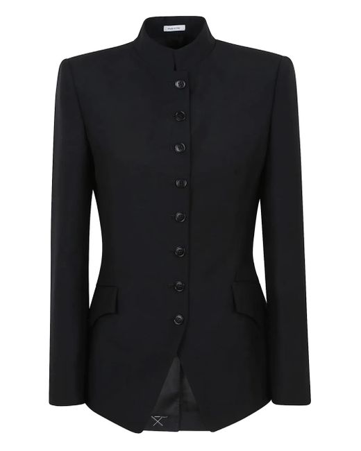 Alexander McQueen Black Mandarin-Collar Button-Front Fitted Jacket