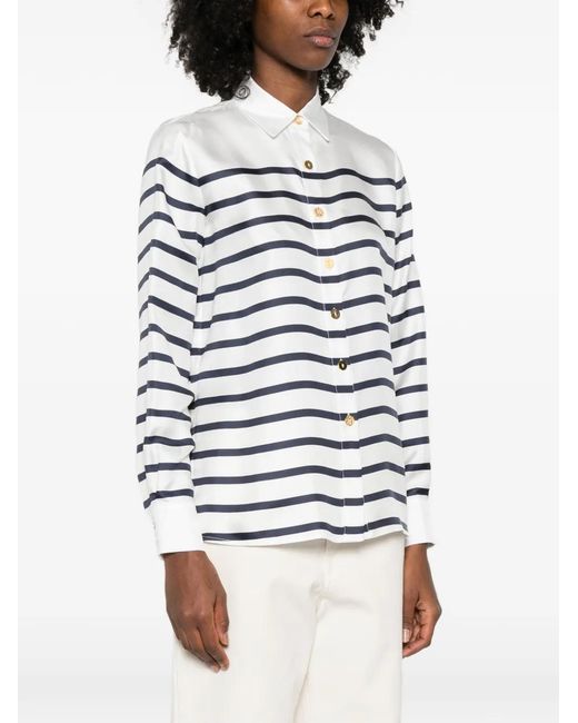 Franchise White Striped Buttoned Top