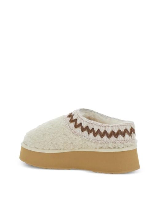 Mou White Flatform Shearling Mules