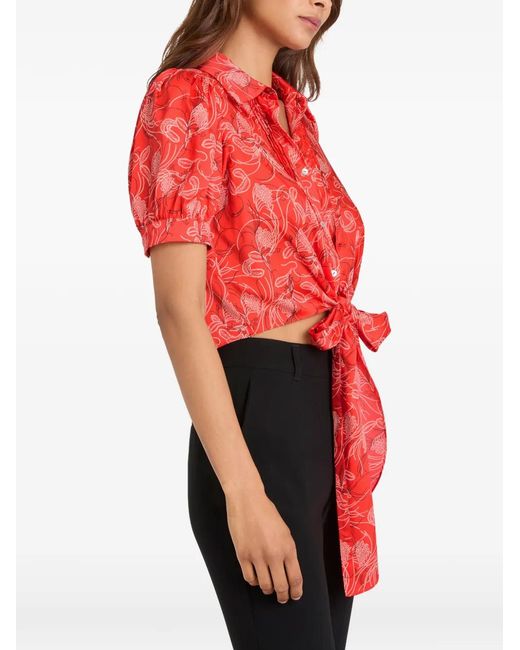 Cinq À Sept Red Botanical Floral Abena Tie Shirt