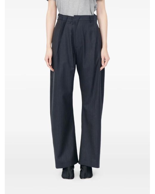 MM6 by Maison Margiela Blue Pinstripe Pleated Trousers