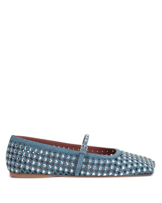 AMINA MUADDI Blue Anne Embellished Ballerina Shoes