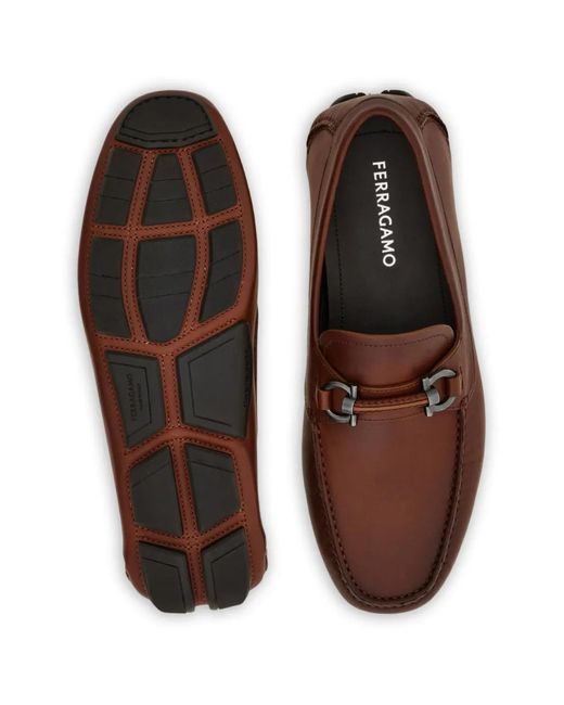 Ferragamo Brown Gancini Ornament Driver Loafers for men