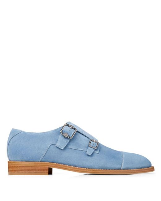 Jimmy Choo Blue Finnion Suede Monk Shoes for men