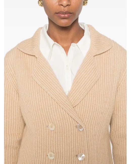 SERGIO MORETTI FIRENZE Natural Double-Breasted Ribbed-Knit Sweater