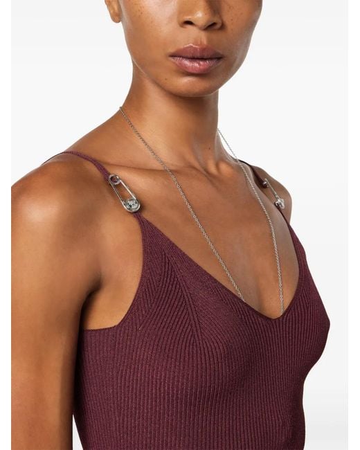 Versace Purple Safety-Pin Ribbed Midi Dress