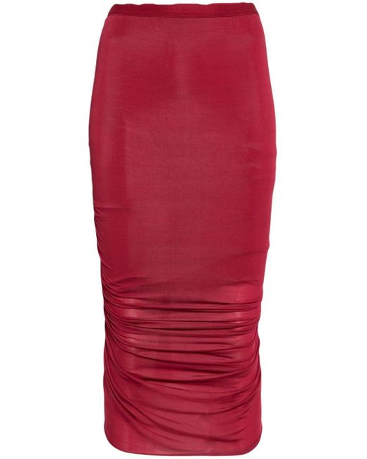 Rick Owens Red High-waisted Ruched Midi Skirt