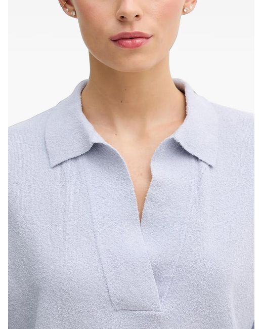 Sisley Blue Bouclé-Knit Polo Sweater