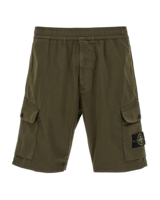 Stone Island Green Logo Badge Bermuda Shorts for men