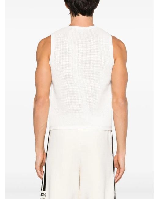 Gcds White Waffle-Knit Sleeveless Jumper for men