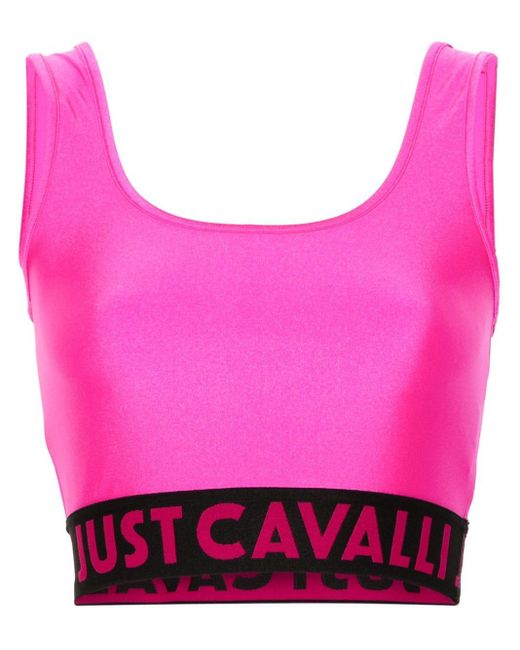 Just Cavalli Pink Logo-waistband Cropped Top