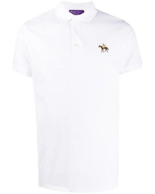 Ralph Lauren White Logo Embroidered Polo Shirt for men