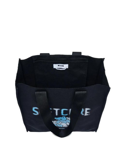 MSGM Black Bear-Print Tote Bag