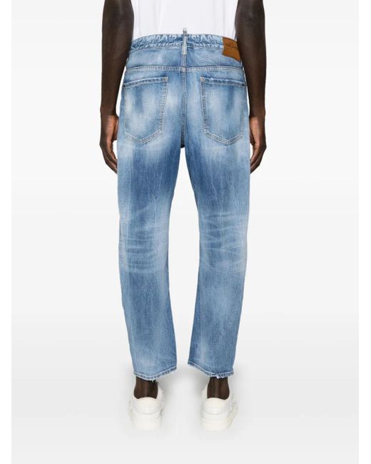 DSquared² Blue Stonewashed Cotton Denim Straight Leg Jeans for men