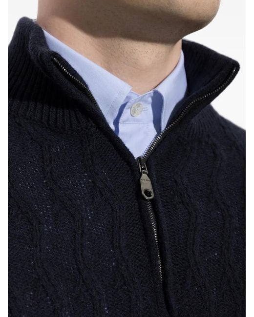 Etro Blue Quarter-Zip Cable-Knit Sweater for men