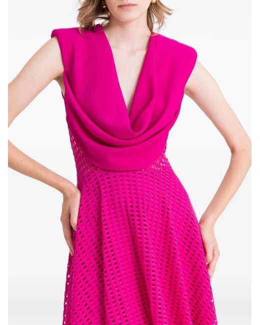 Gemy Maalouf Pink Crochet Lace Midi Dress
