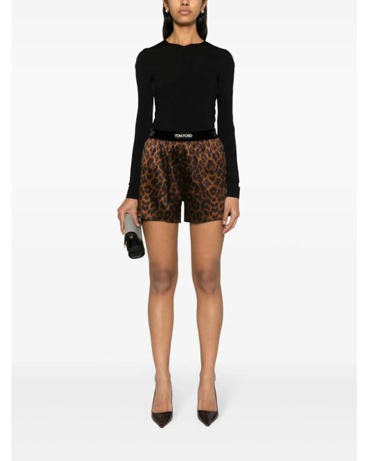 Tom Ford Black Leopard-print Track Shorts