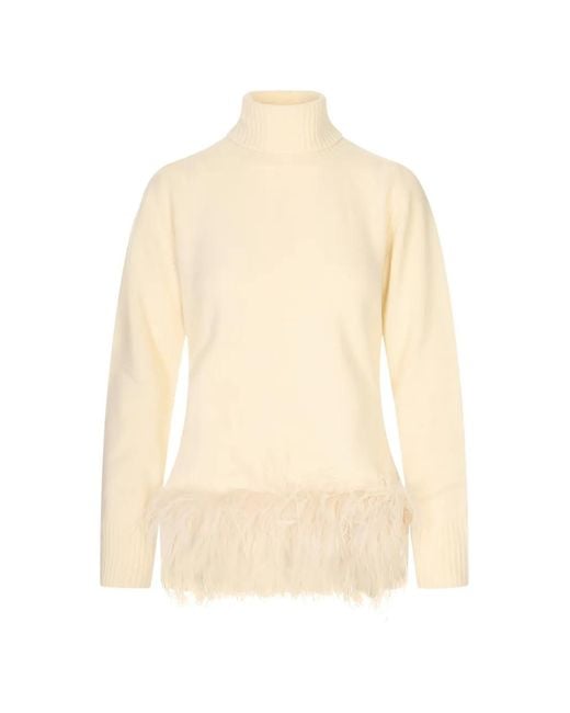 P.A.R.O.S.H. White Feather-Trim Roll-Neck Sweater