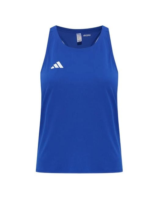Adidas Blue Adizero Logo-Print Tank Top