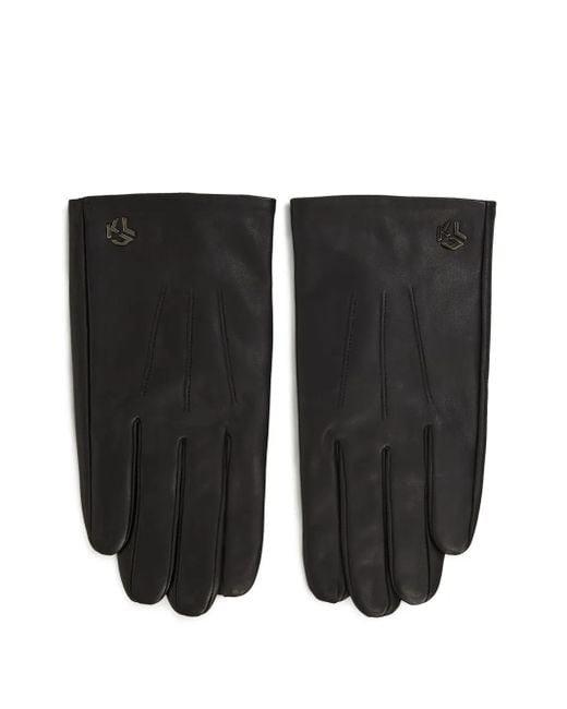 メンズ Karl Lagerfeld ロゴプレート レザーグローブ Black