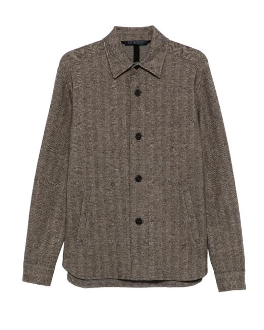 Harris Wharf London Gray Button-Up Herringbone Shirt for men