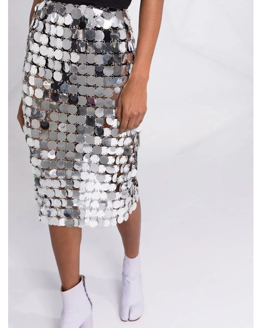 Rabanne Gray Mirror-Effect Sequin Midi Skirt