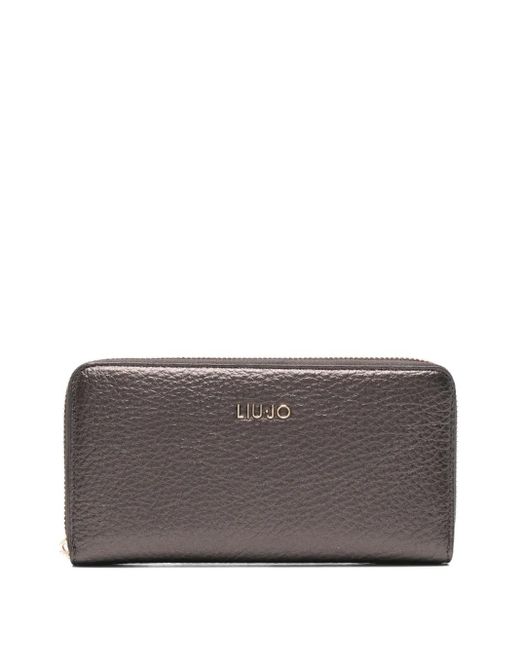 Liu Jo Gray Metallic Zip-Around Wallet