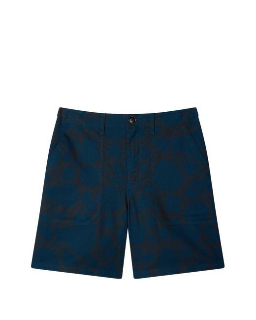 Paul Smith Blue Perforated Floral Cotton Shorts for men