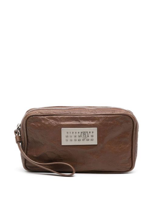 MM6 by Maison Martin Margiela Numeric Leather Clutch Bag in het Brown