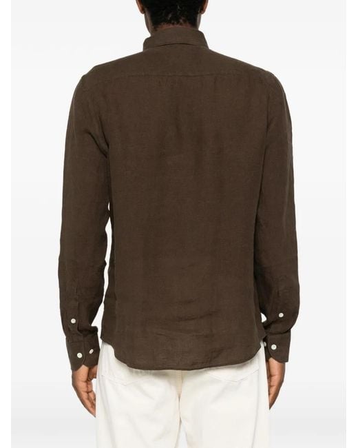 Profuomo Brown Spread-Collar Long-Sleeve Shirt for men