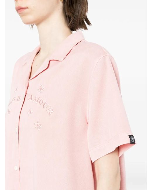 SPORT b. by agnès b. Pink Embroidered Short-Sleeve Shirt